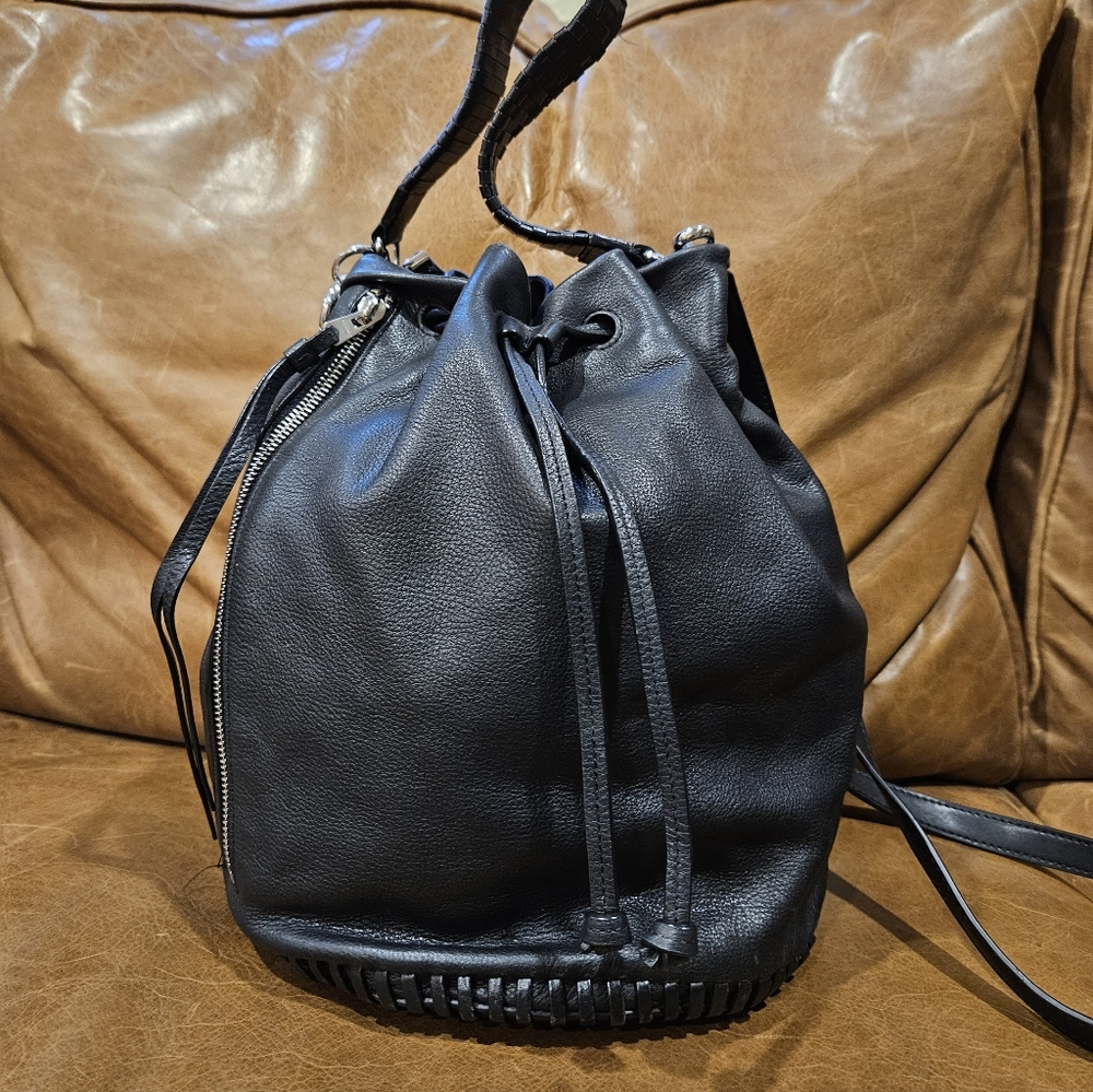 ALLSAINTS Capotal Collection Black Leather Bucket Bag All Saints SAMPLE - Picture 6 of 12